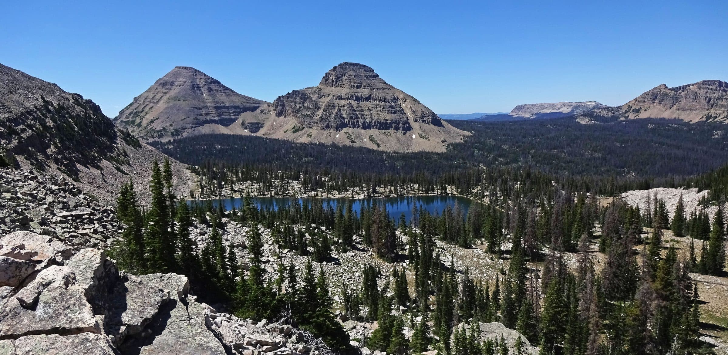 Lakes and forest below Bald Mountain in the Uinta Mountains